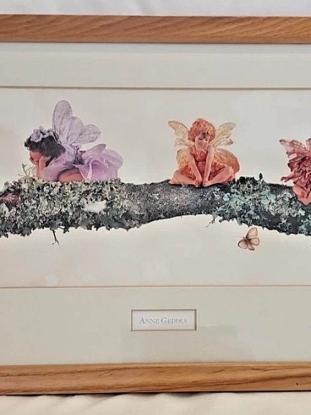"Fairies" Lithograph Print by Anne Geddes, Framed / Print is 10" x 20" Vintage